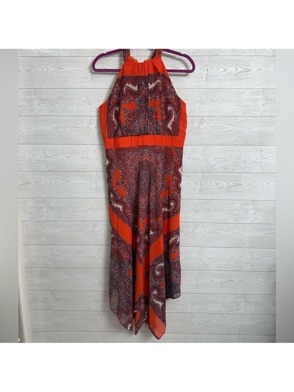 Wardrobe A Women’s Orange Chiffon Paisley Sleeveless Maxi Dress. Size 12